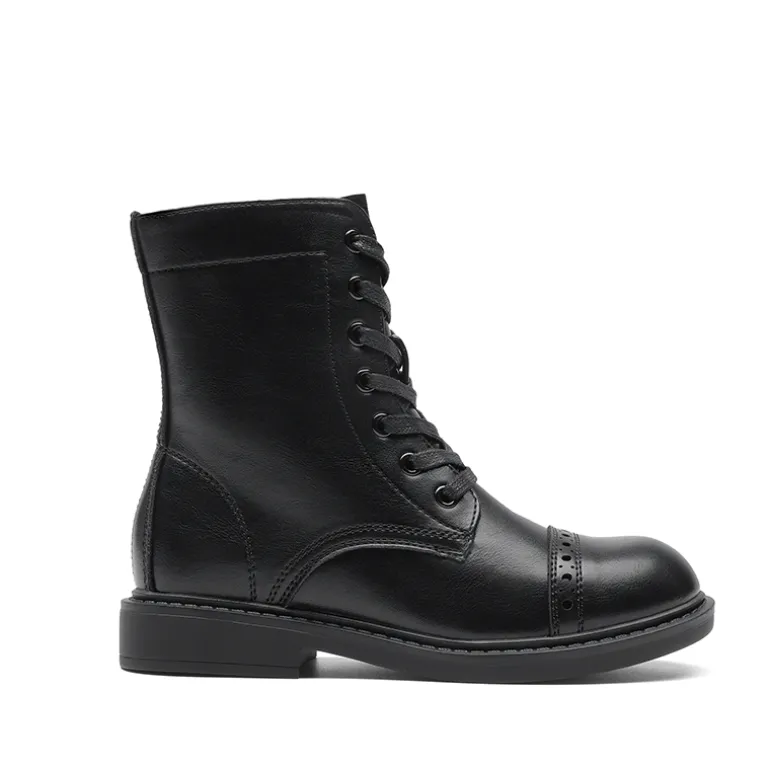 Girls’ Cushioned Side Zipper Perforated Ankle Boots