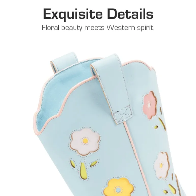 Girls’ Durable Slip-On Floral Western Boots