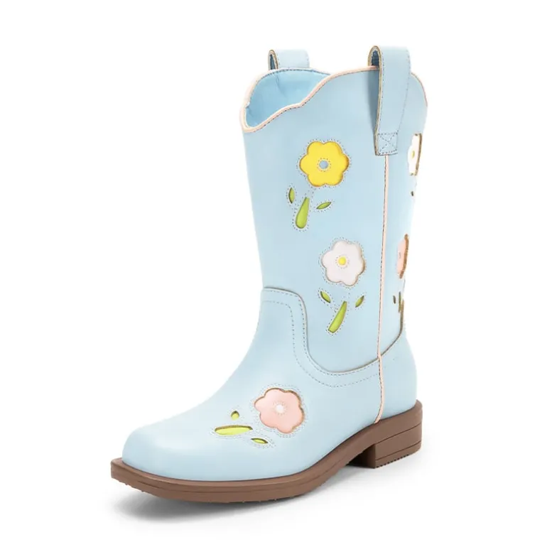 Girls’ Durable Slip-On Floral Western Boots