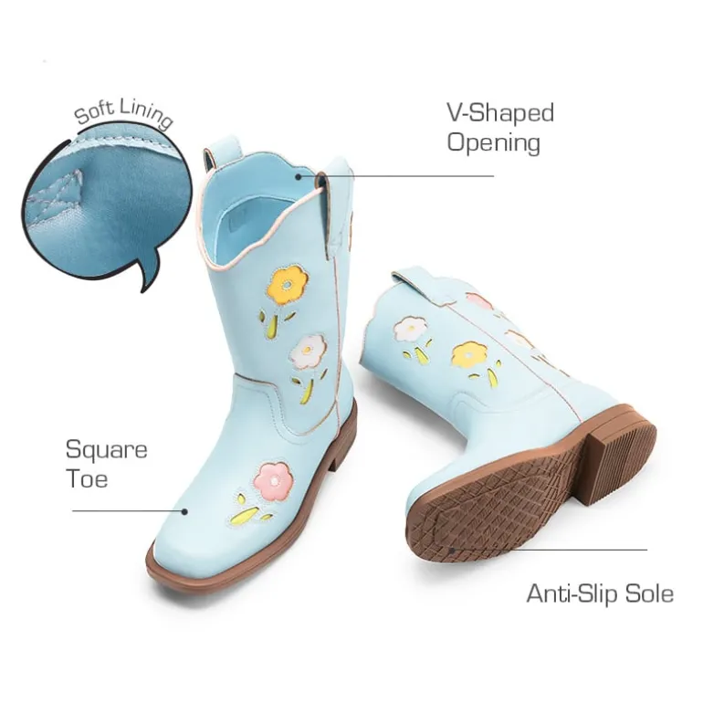 Girls’ Durable Slip-On Floral Western Boots