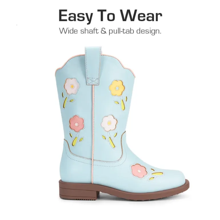 Girls’ Durable Slip-On Floral Western Boots
