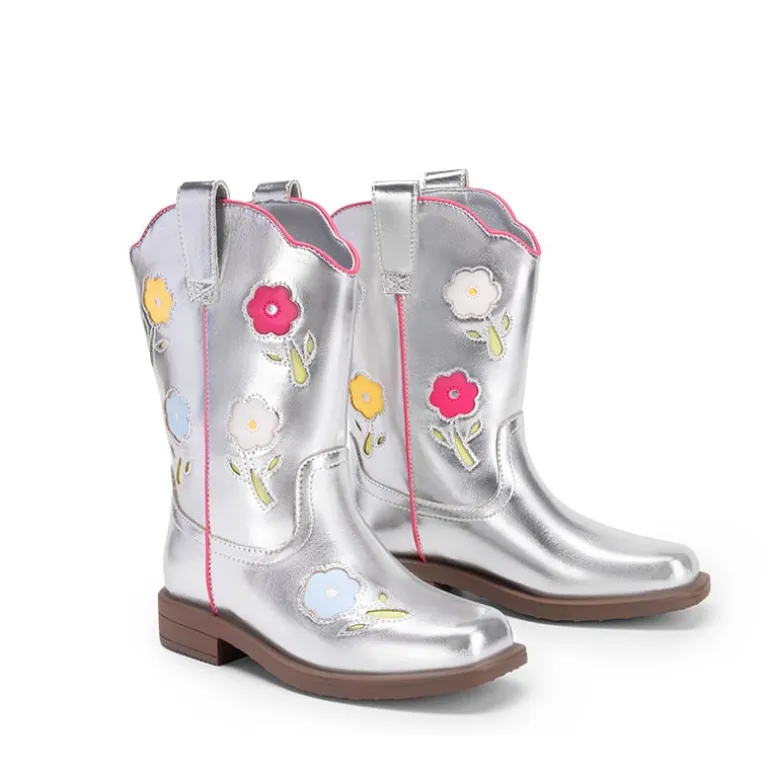 Girls’ Durable Slip-On Floral Western Boots