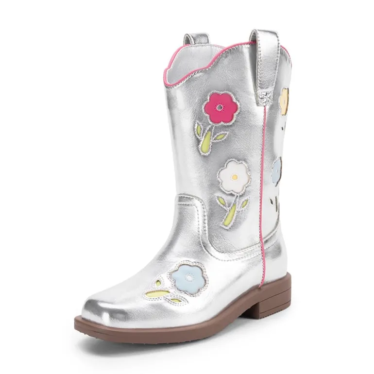 Girls’ Durable Slip-On Floral Western Boots