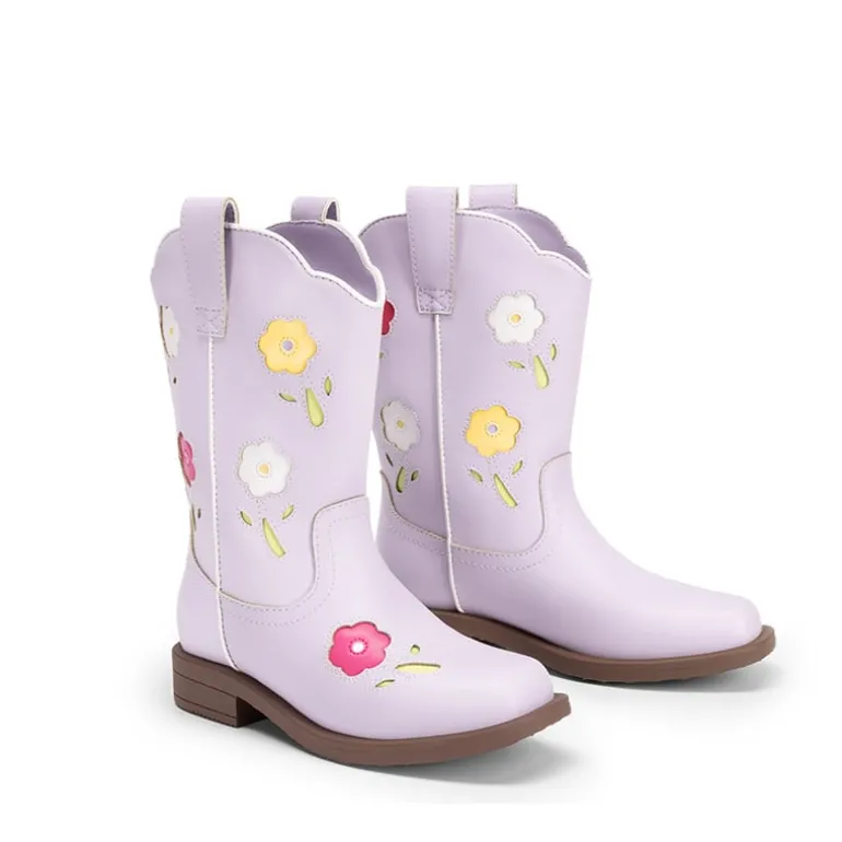 Girls’ Durable Slip-On Floral Western Boots