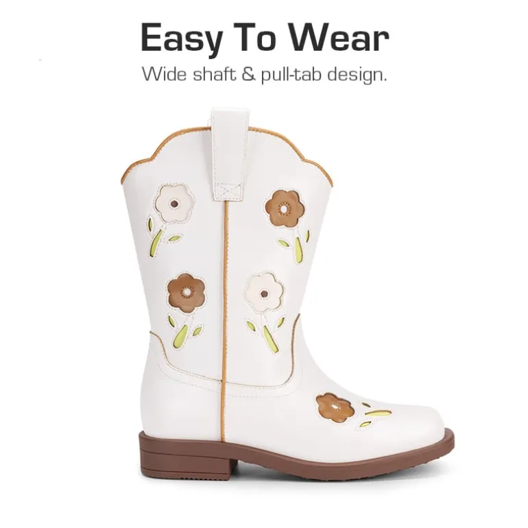 Girls’ Durable Slip-On Floral Western Boots