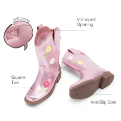 Girls’ Durable Slip-On Floral Western Boots