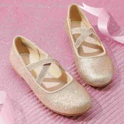 Girl's Elastic Strap Rhinestone Ballerina Flats