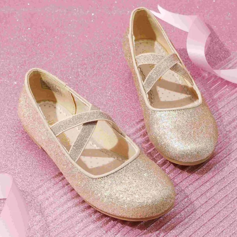 Girl's Elastic Strap Rhinestone Ballerina Flats