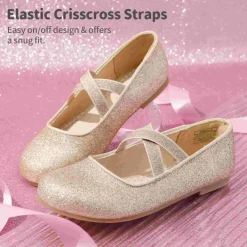 Girl's Elastic Strap Rhinestone Ballerina Flats
