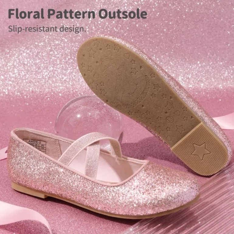 Girl's Elastic Strap Rhinestone Ballerina Flats