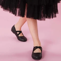 Girl's Elastic Strap Rhinestone Ballerina Flats