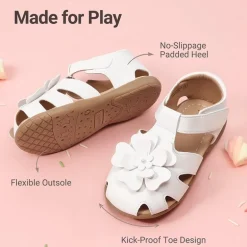 Girls’ Floral Closed Toe Hook-and-Loop Sandals