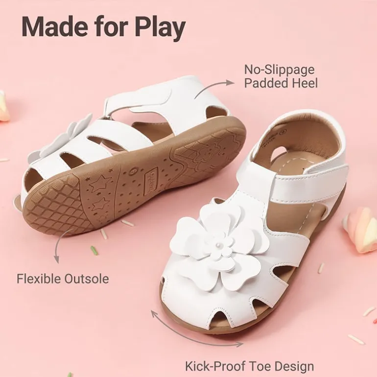 Girls’ Floral Closed Toe Hook-and-Loop Sandals