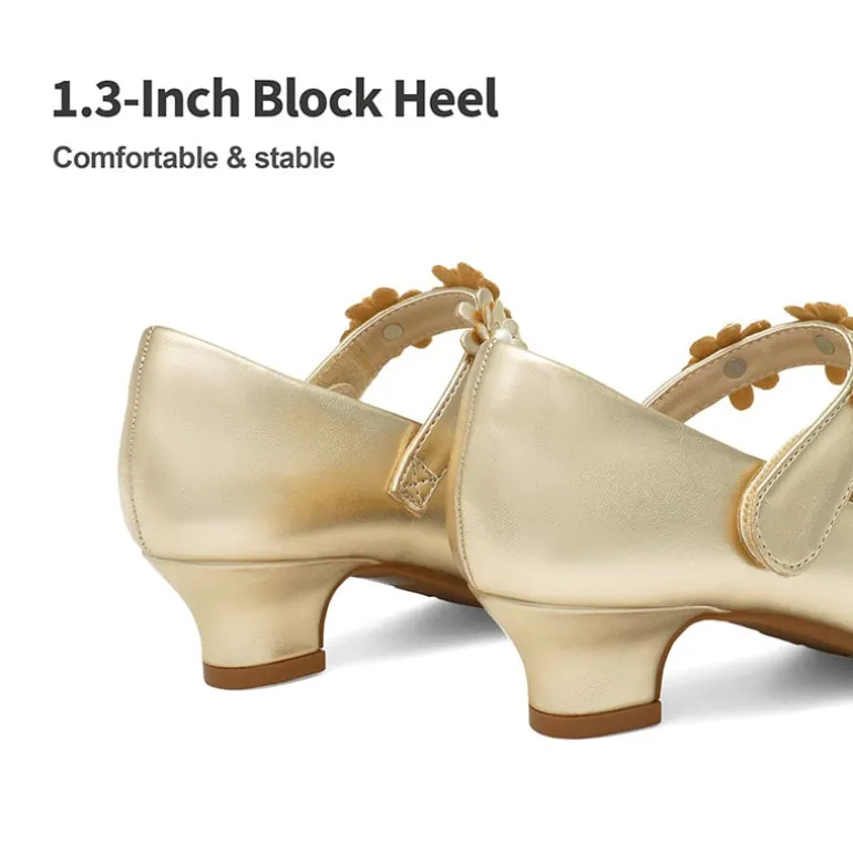 Girls Flower Mary Jane Low Heels