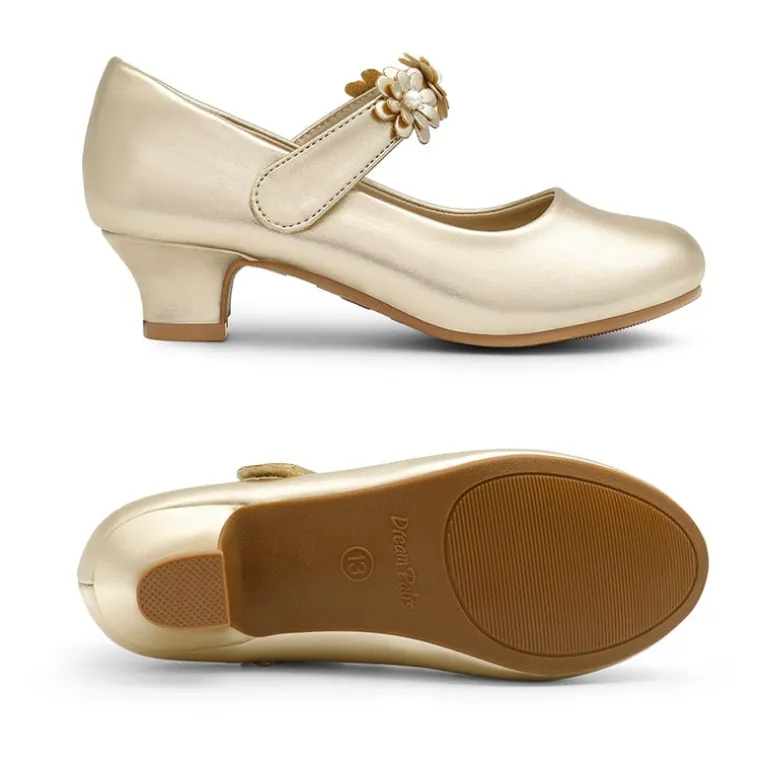 Girls Flower Mary Jane Low Heels