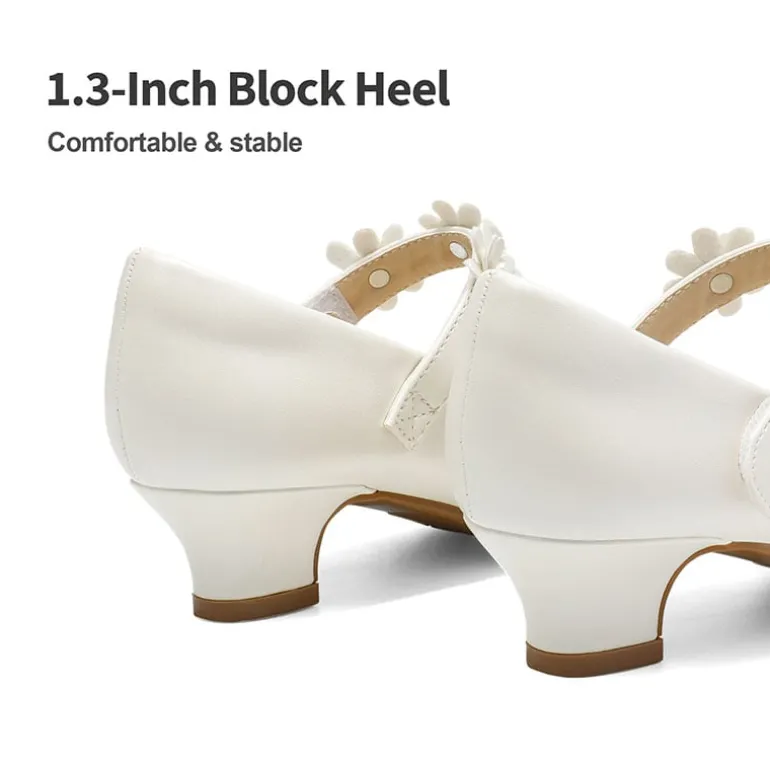 Girls Flower Mary Jane Low Heels
