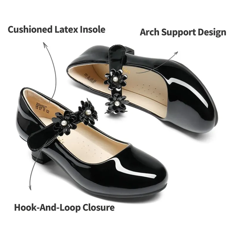 Girls Flower Mary Jane Low Heels