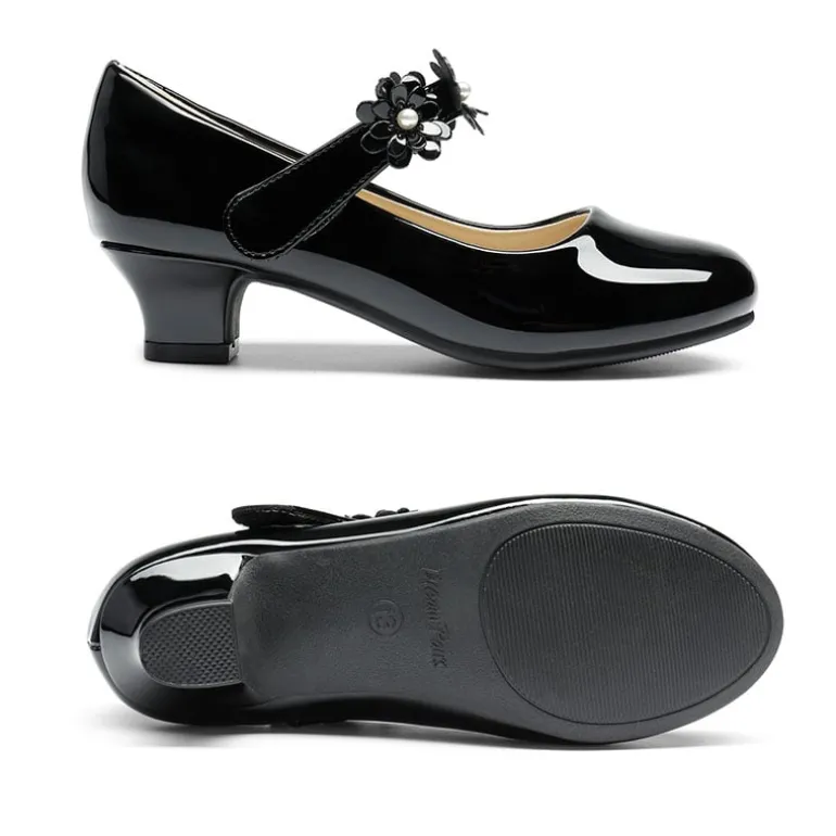 Girls Flower Mary Jane Low Heels