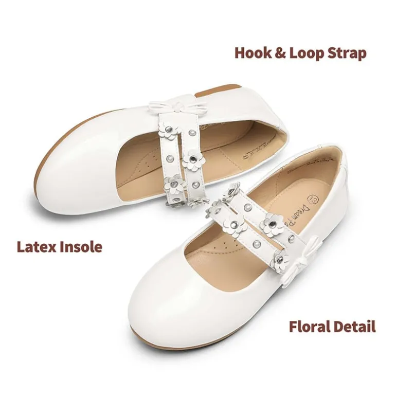 Girls Flower Pearls Bow Mary Jane Flats