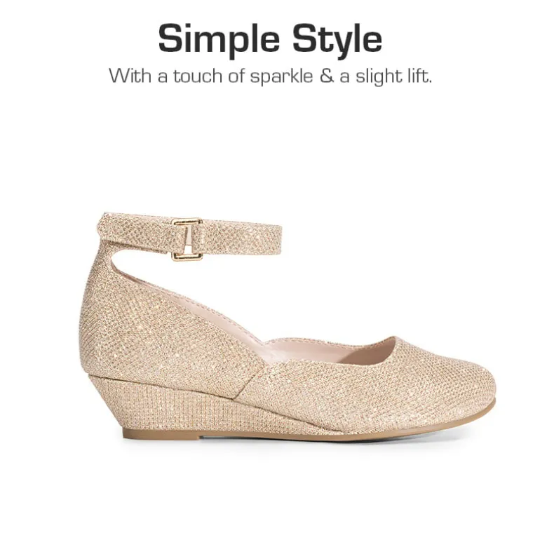 Girls’ Glitter Strap Comfort Pumps