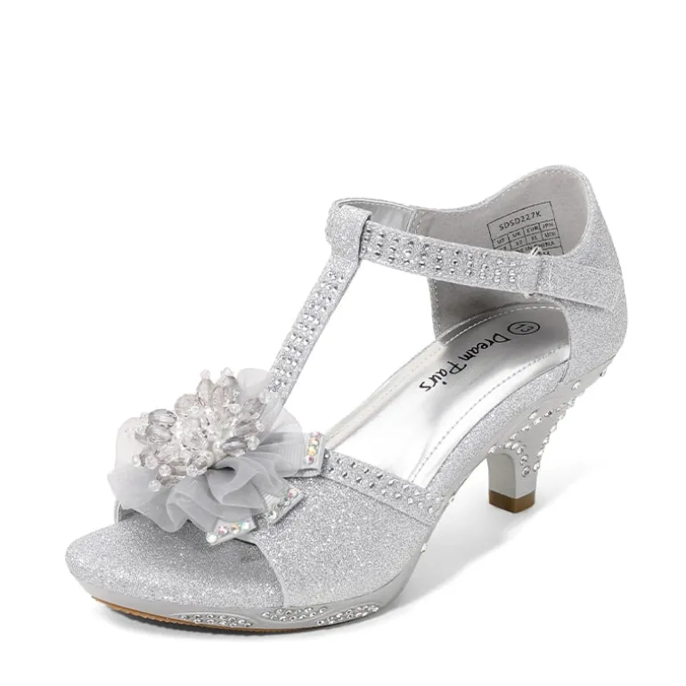 Girls Low Heel Glitter Pump Sandals