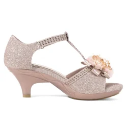 Girls Low Heel Glitter Pump Sandals