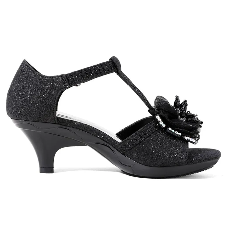 Girls Low Heel Glitter Pump Sandals