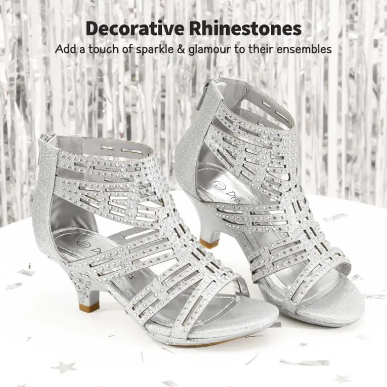 Girls Low Heel Rhinestones Sandals