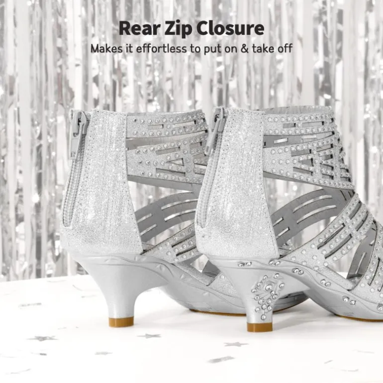 Girls Low Heel Rhinestones Sandals