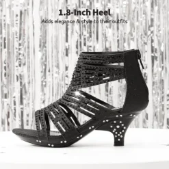 Girls Low Heel Rhinestones Sandals