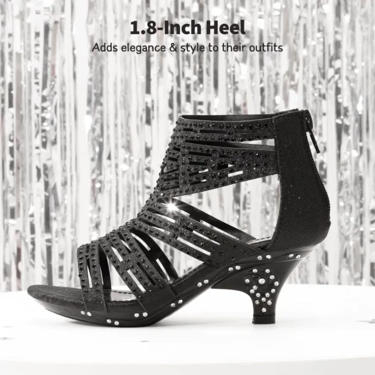 Girls Low Heel Rhinestones Sandals