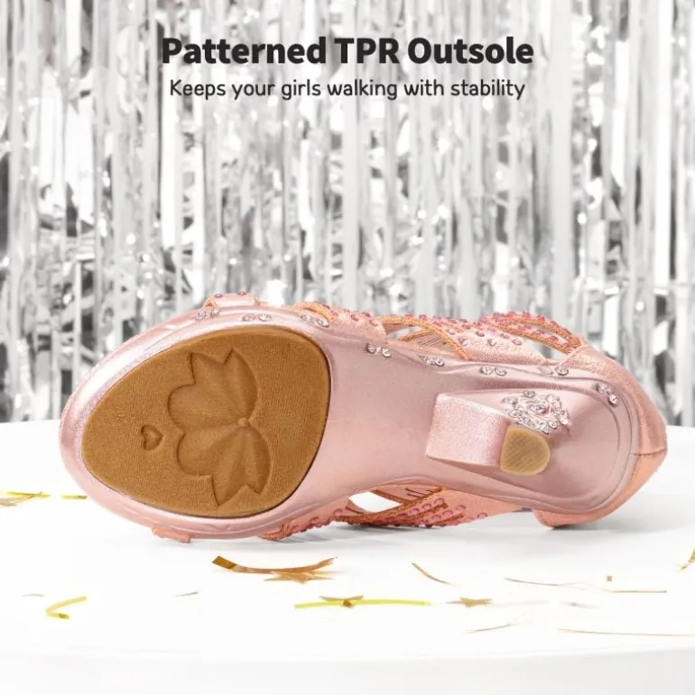 Girls Low Heel Rhinestones Sandals