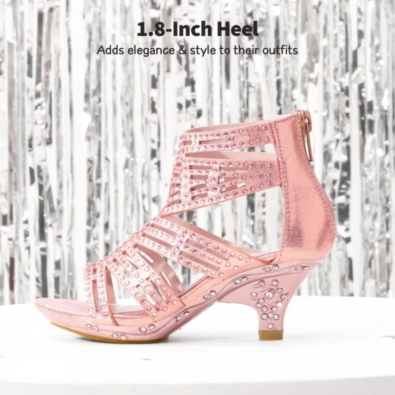Girls Low Heel Rhinestones Sandals