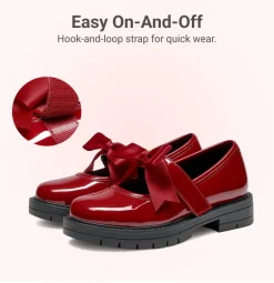 Girls' Mary Jane Bowknot Shoes with Hook-And-Loop Strap