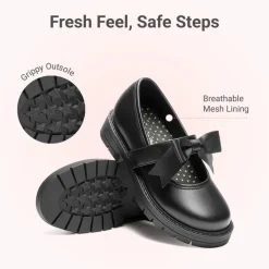 Girls' Mary Jane Bowknot Shoes with Hook-And-Loop Strap