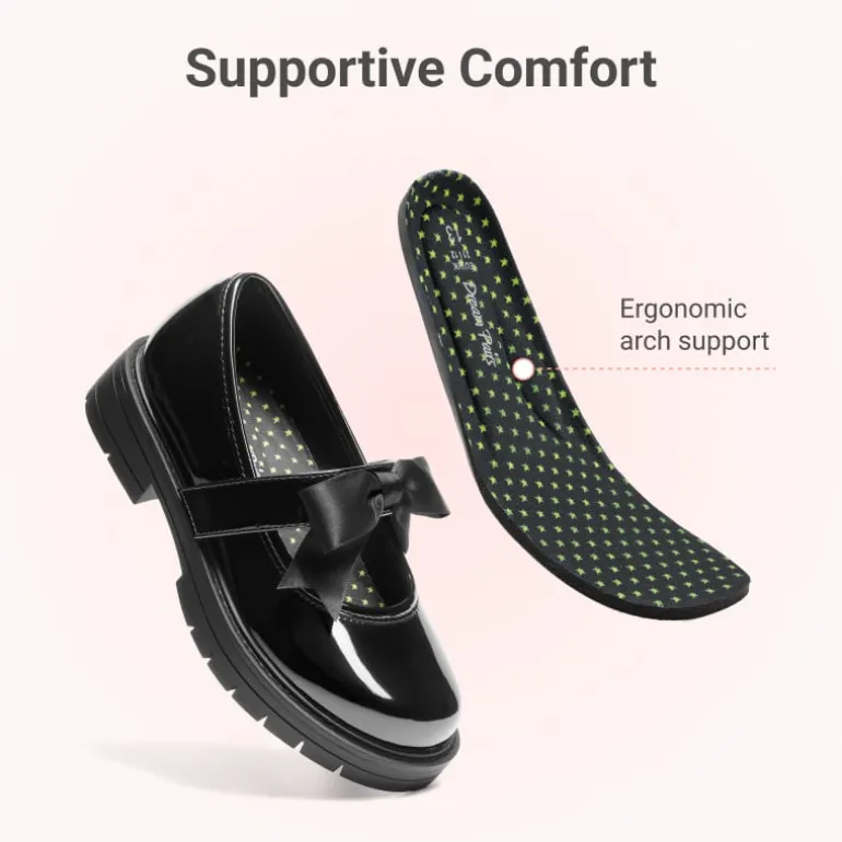 Girls' Mary Jane Bowknot Shoes with Hook-And-Loop Strap