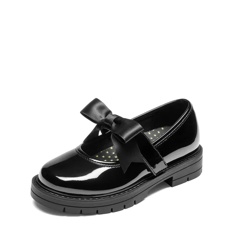 Girls' Mary Jane Bowknot Shoes with Hook-And-Loop Strap