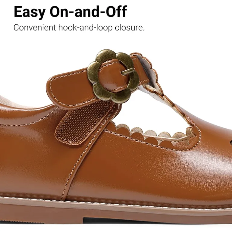 Girl's Mary Jane Flats with Floral Buckle