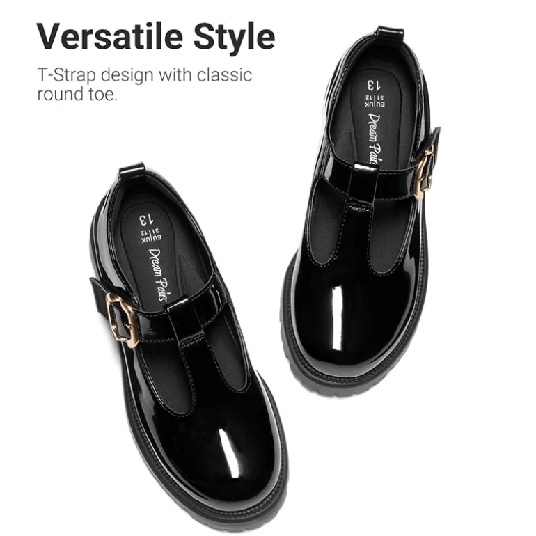 Girls' Mary Jane T-Strap Dress Shoes with Arch Support