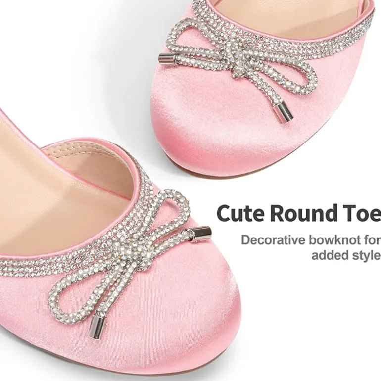 Girls Rhinestone Bowknot Low Heels
