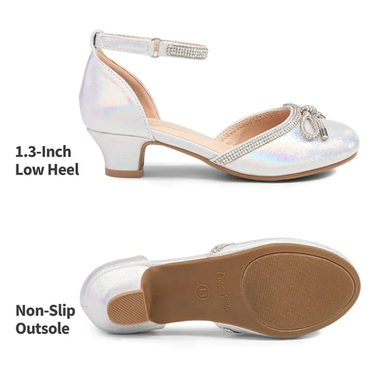 Girls Rhinestone Bowknot Low Heels