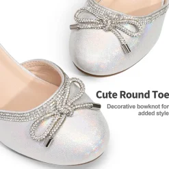 Girls Rhinestone Bowknot Low Heels