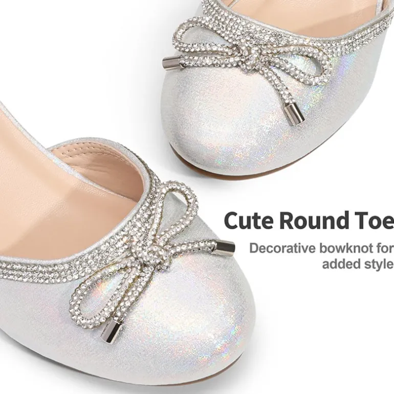 Girls Rhinestone Bowknot Low Heels