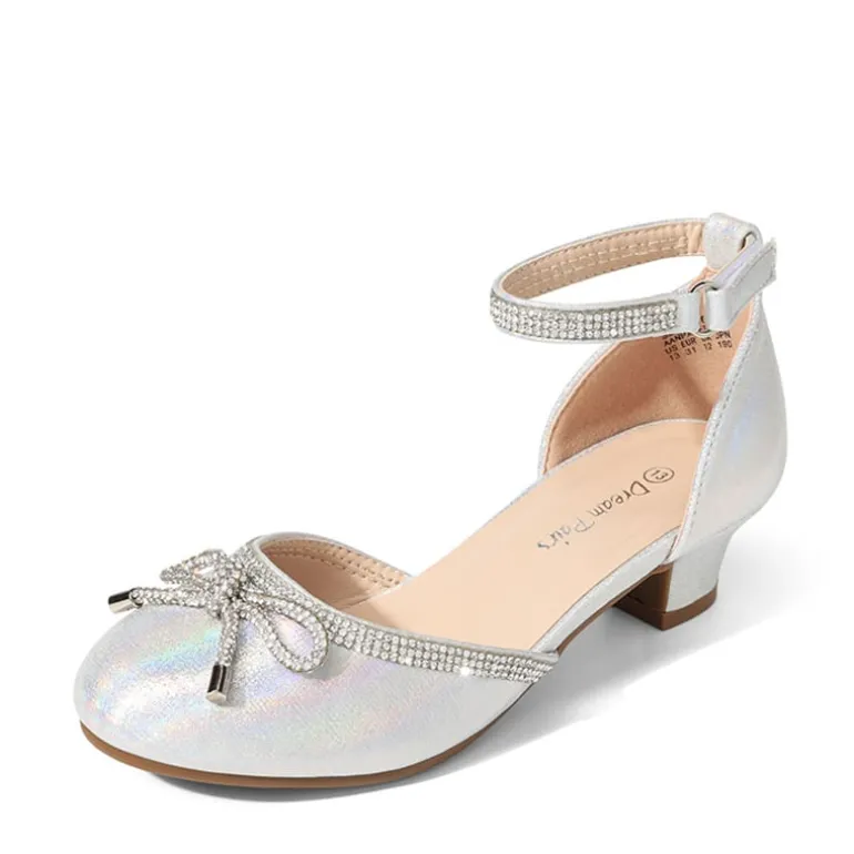 Girls Rhinestone Bowknot Low Heels