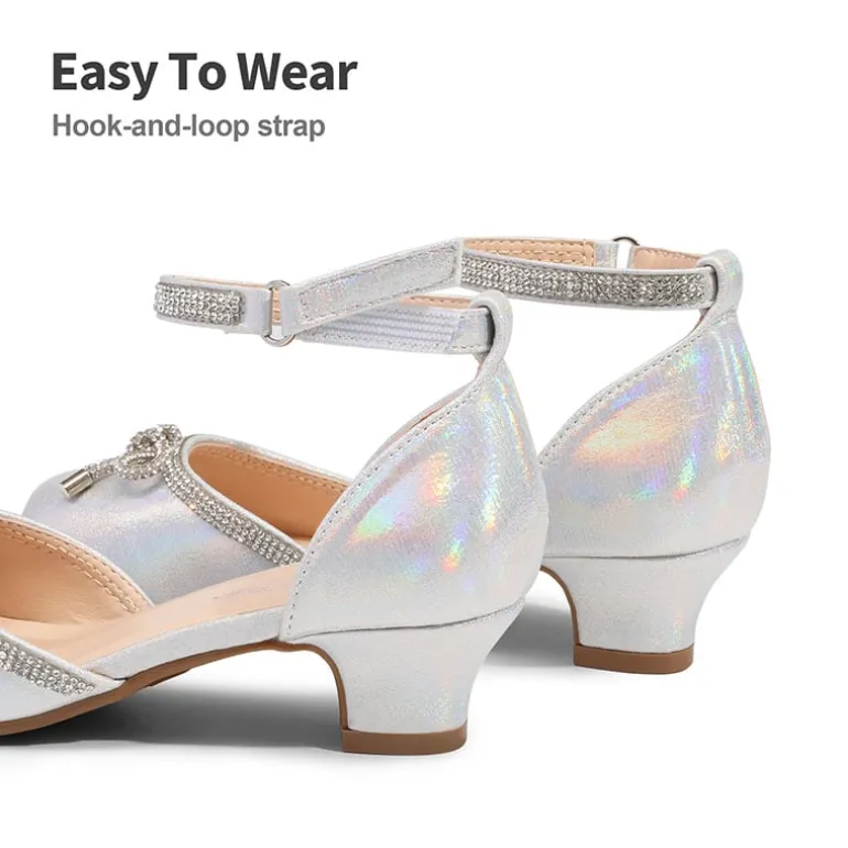 Girls Rhinestone Bowknot Low Heels