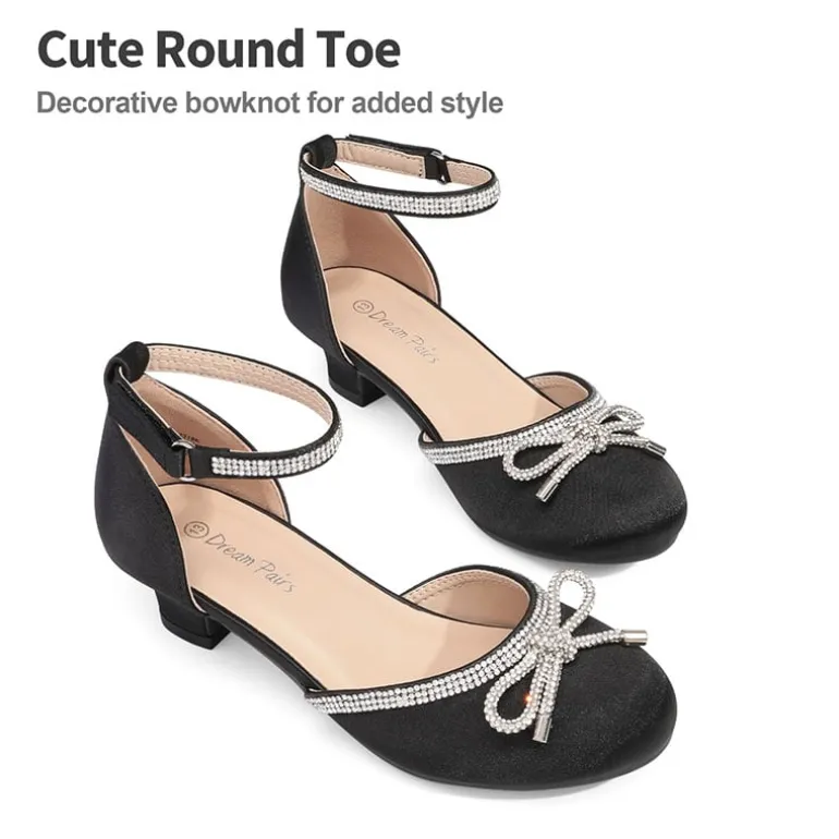 Girls Rhinestone Bowknot Low Heels