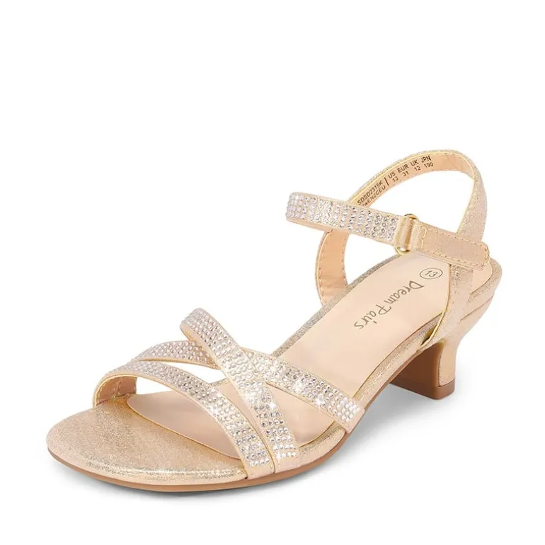 Girls Rhinestone Low Heel Sandals