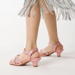Girls Rhinestone Low Heel Sandals
