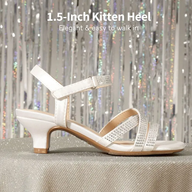 Girls Rhinestone Low Heel Sandals