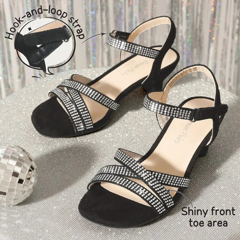 Girls Rhinestone Low Heel Sandals